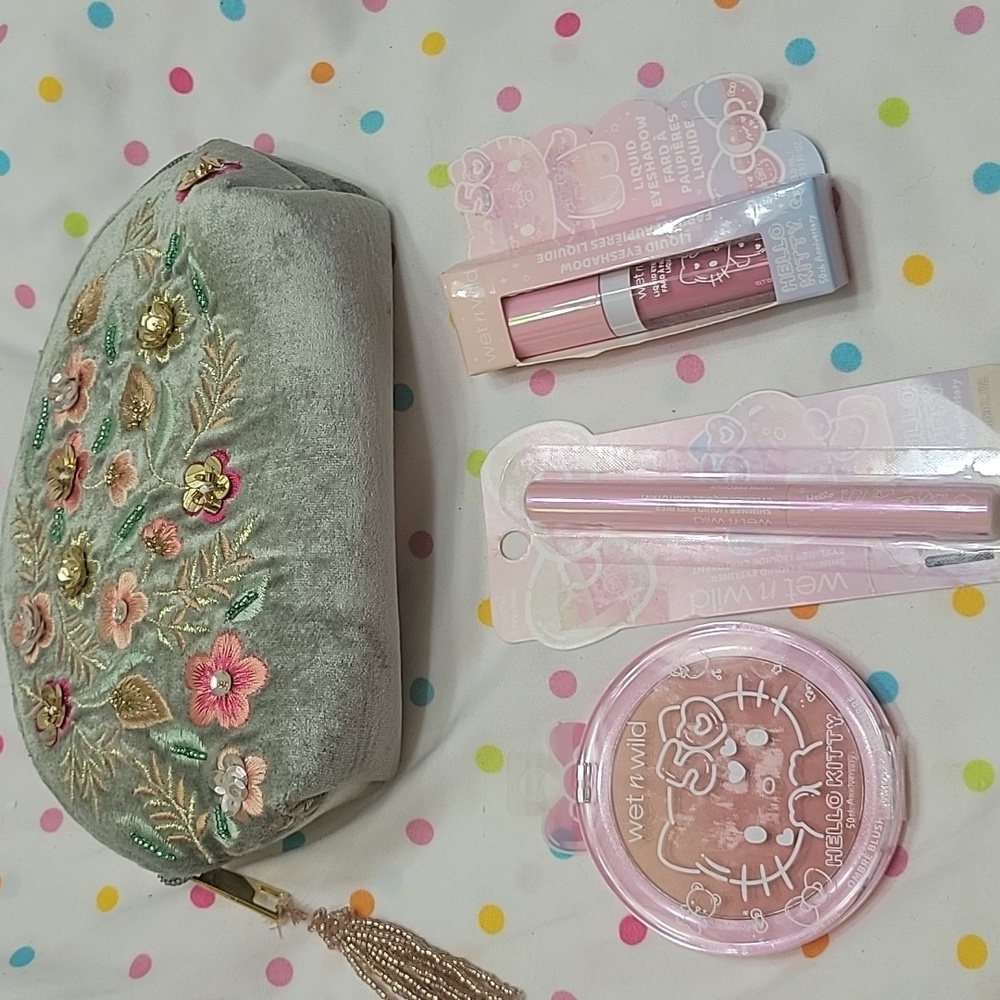 Hello Kitty Make Up Bundle In Embroidered Pouch